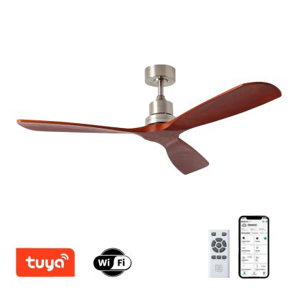 ZEVENTI - Griestu ventilators LIONI Wi-Fi Tuya matēts hroms/ozols + tālvadības pults