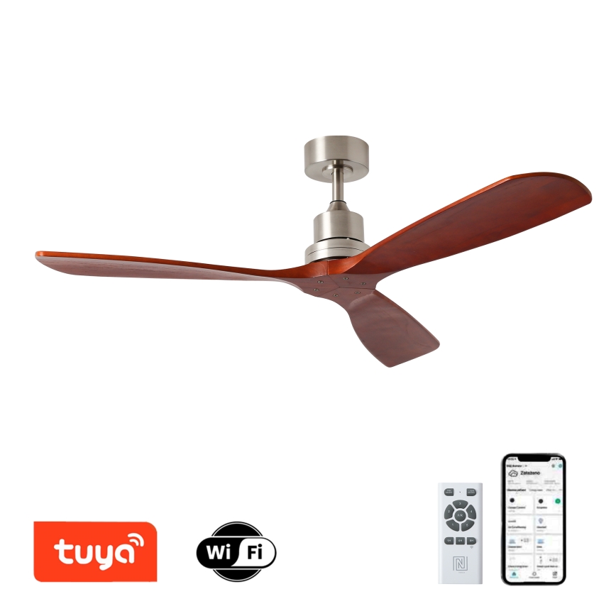 ZEVENTI - Griestu ventilators LIONI Wi-Fi Tuya matēts hroms/ozols + tālvadības pults