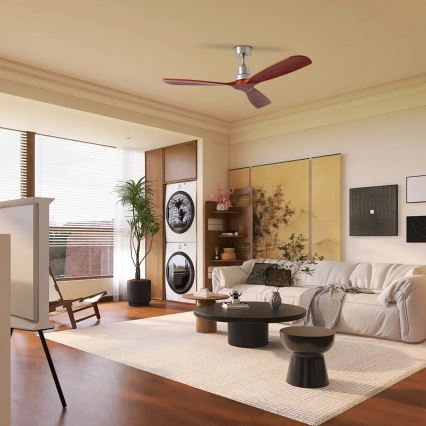 ZEVENTI - Griestu ventilators LIONI Wi-Fi Tuya matēts hroms/ozols + tālvadības pults