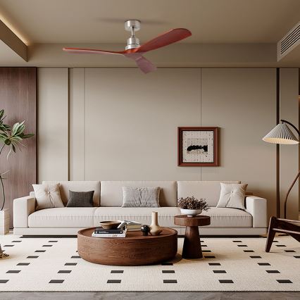 ZEVENTI - Griestu ventilators LIONI Wi-Fi Tuya matēts hroms/ozols + tālvadības pults