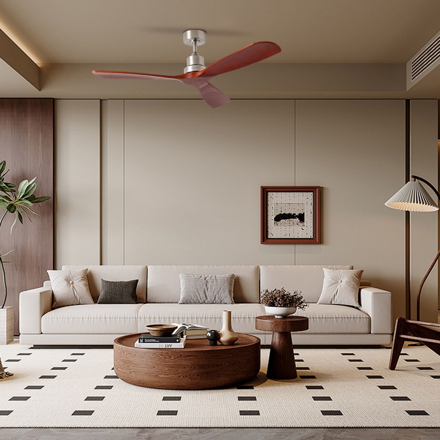 ZEVENTI - Griestu ventilators LIONI Wi-Fi Tuya matēts hroms/ozols + tālvadības pults