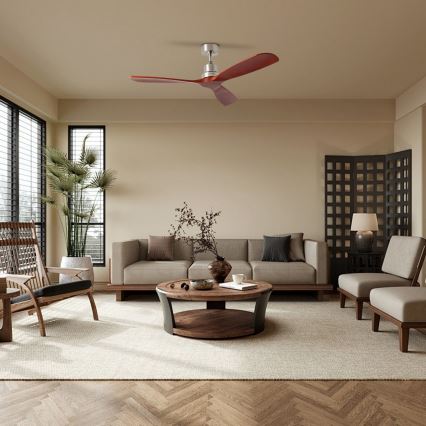 ZEVENTI - Griestu ventilators LIONI Wi-Fi Tuya matēts hroms/ozols + tālvadības pults