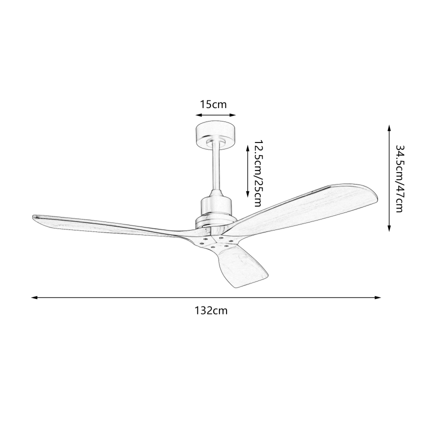 ZEVENTI - Griestu ventilators LIONI Wi-Fi Tuya matēts hroms/ozols + tālvadības pults