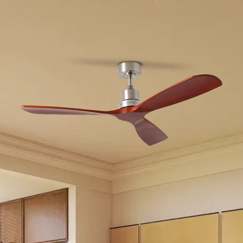 ZEVENTI - Griestu ventilators LIONI Wi-Fi Tuya matēts hroms/ozols + tālvadības pults