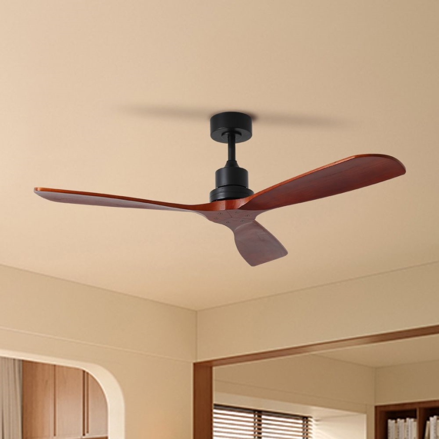 ZEVENTI - Griestu ventilators LIONI Wi-Fi Tuya melna/ozols + tālvadības pults