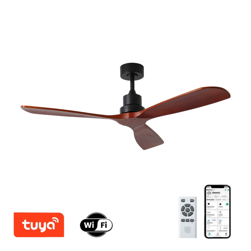 ZEVENTI - Griestu ventilators LIONI Wi-Fi Tuya melna/ozols + tālvadības pults