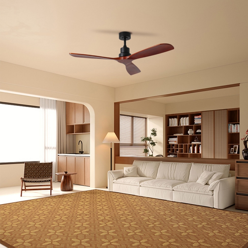 ZEVENTI - Griestu ventilators LIONI Wi-Fi Tuya melna/ozols + tālvadības pults