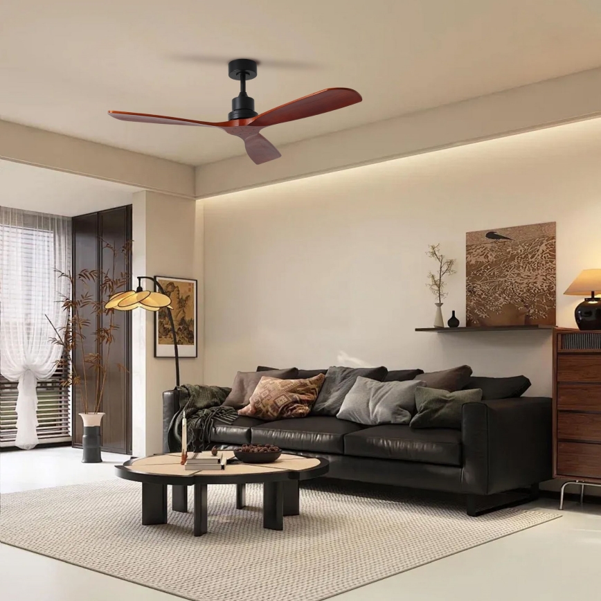 ZEVENTI - Griestu ventilators LIONI Wi-Fi Tuya melna/ozols + tālvadības pults