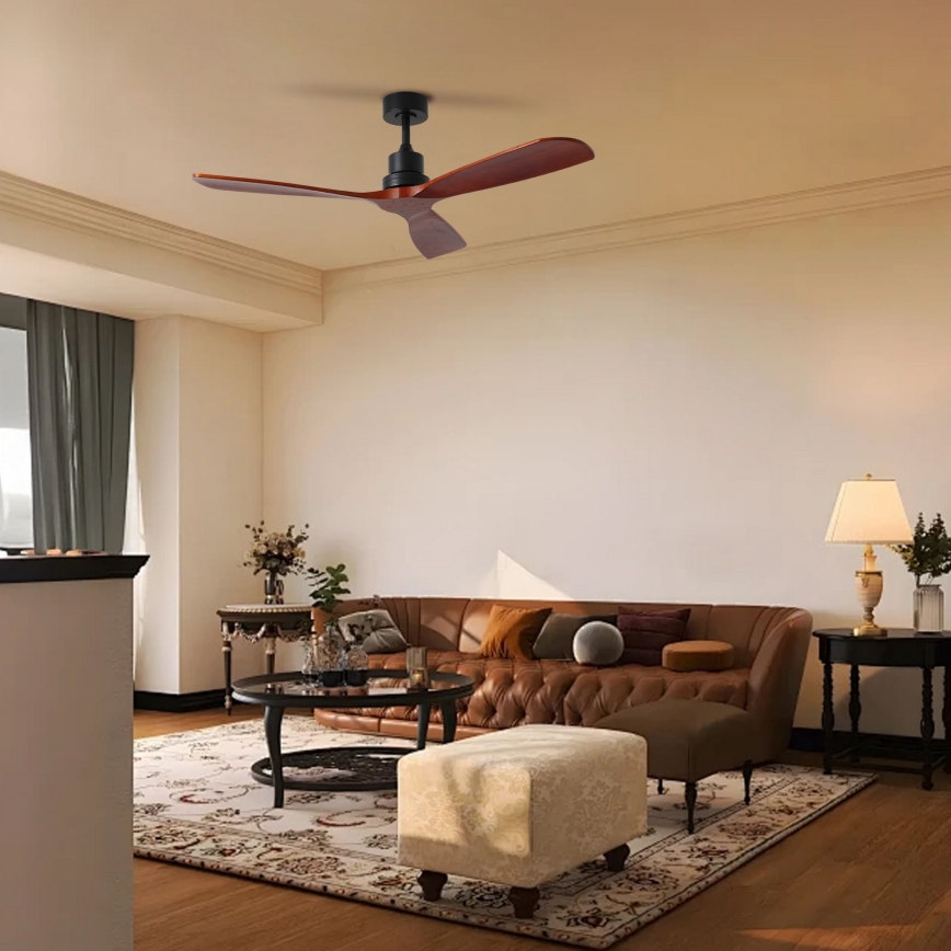 ZEVENTI - Griestu ventilators LIONI Wi-Fi Tuya melna/ozols + tālvadības pults