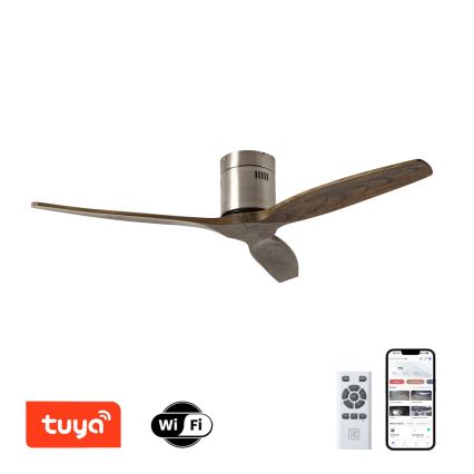 ZEVENTI - Griestu ventilators SPELLO Wi-Fi Tuya matēts hroms/ozols + tālvadības pults