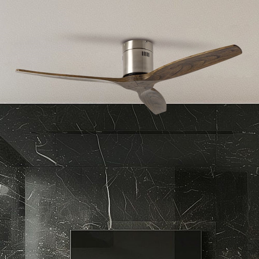 ZEVENTI - Griestu ventilators SPELLO Wi-Fi Tuya matēts hroms/ozols + tālvadības pults