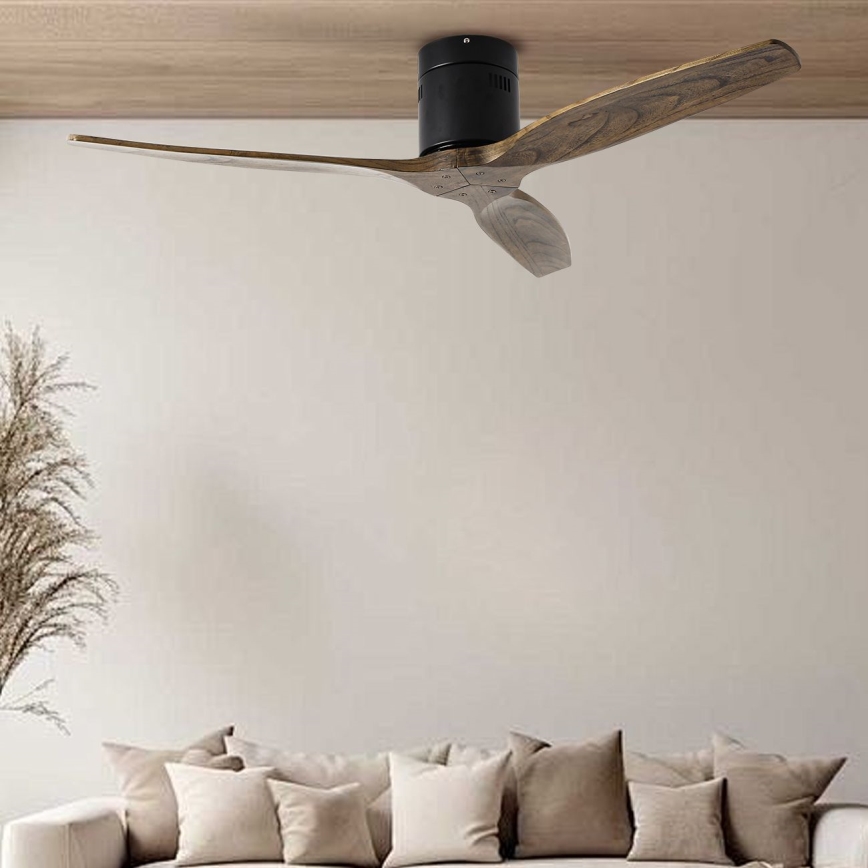 ZEVENTI - Griestu ventilators SPELLO Wi-Fi Tuya melna/ozols + tālvadības pults