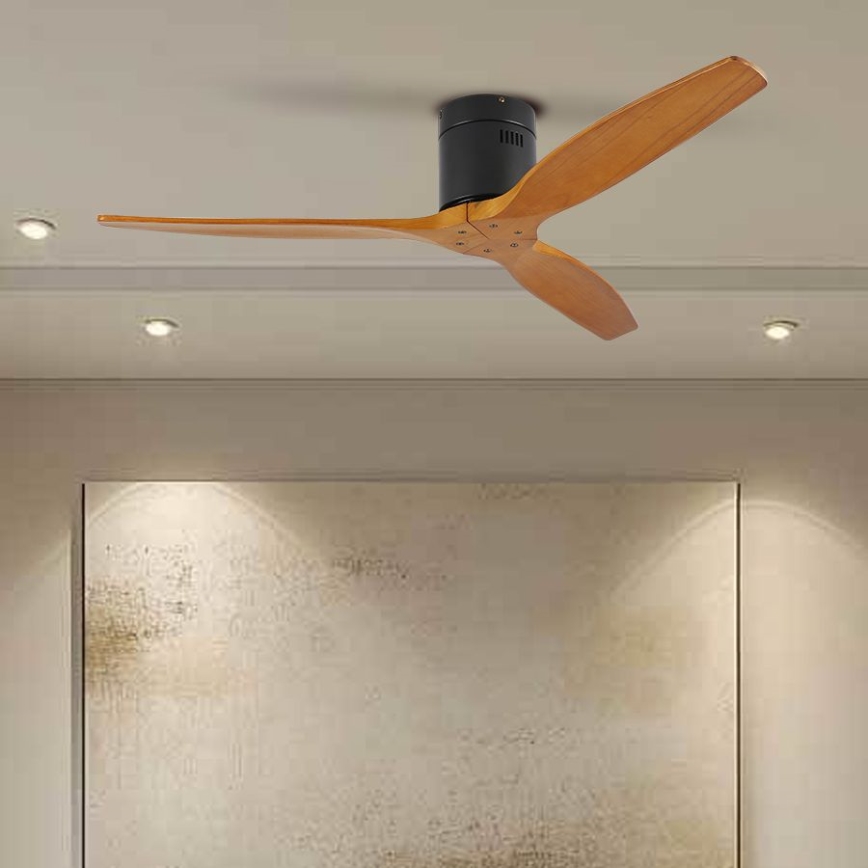ZEVENTI - Griestu ventilators SPELLO Wi-Fi Tuya melna/ozols + tālvadības pults