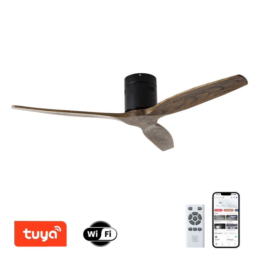 ZEVENTI - Griestu ventilators SPELLO Wi-Fi Tuya melna/ozols + tālvadības pults