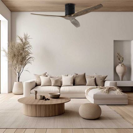 ZEVENTI - Griestu ventilators SPELLO Wi-Fi Tuya melna/ozols + tālvadības pults