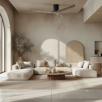 ZEVENTI - Griestu ventilators SPELLO Wi-Fi Tuya melna/ozols + tālvadības pults