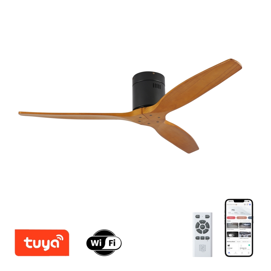 ZEVENTI - Griestu ventilators SPELLO Wi-Fi Tuya melna/ozols + tālvadības pults
