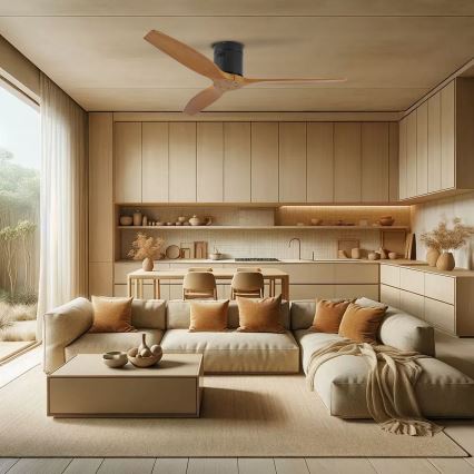 ZEVENTI - Griestu ventilators SPELLO Wi-Fi Tuya melna/ozols + tālvadības pults