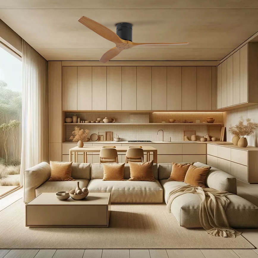 ZEVENTI - Griestu ventilators SPELLO Wi-Fi Tuya melna/ozols + tālvadības pults