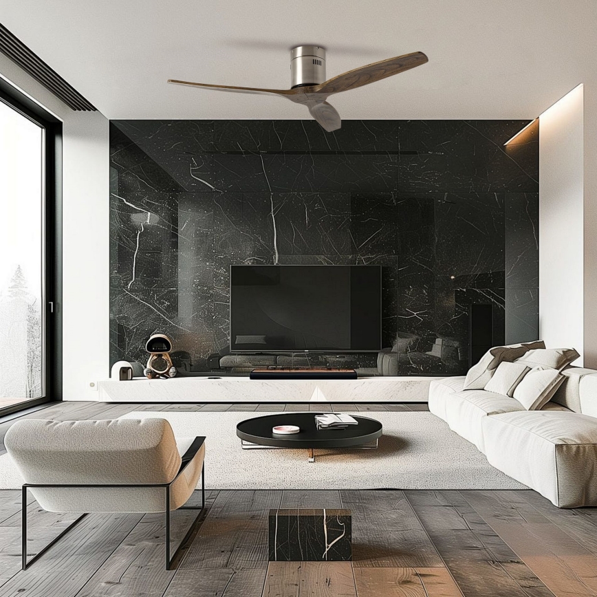 ZEVENTI - griestu ventilators SPELLO Wi-Fi Tuya matēts hroms/ozols + tālvadības pults