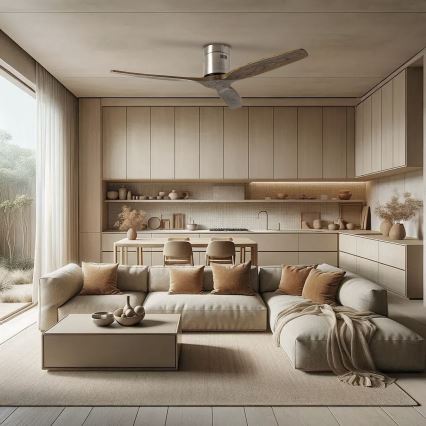 ZEVENTI - griestu ventilators SPELLO Wi-Fi Tuya matēts hroms/ozols + tālvadības pults