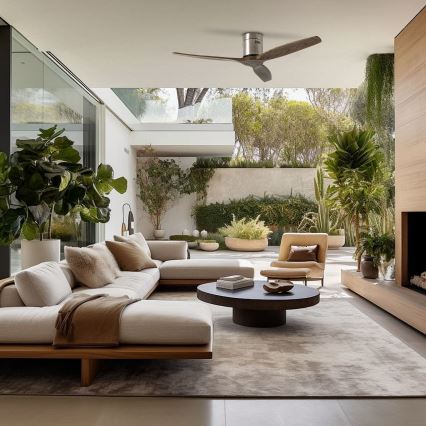 ZEVENTI - griestu ventilators SPELLO Wi-Fi Tuya matēts hroms/ozols + tālvadības pults