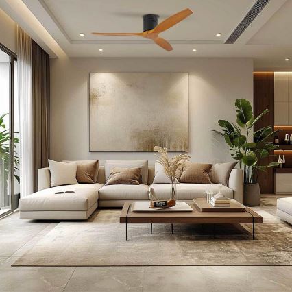 ZEVENTI - Griestu ventilators SPELLO Wi-Fi Tuya melns/ozols + tālvadības pults