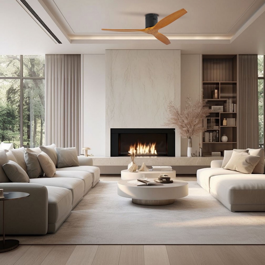 ZEVENTI - Griestu ventilators SPELLO Wi-Fi Tuya melns/ozols + tālvadības pults