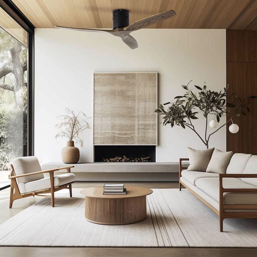 ZEVENTI - Griestu ventilators SPELLO Wi-Fi Tuya melns/ozols + tālvadības pults