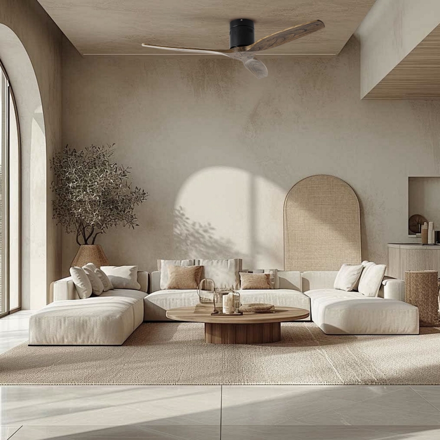 ZEVENTI - Griestu ventilators SPELLO Wi-Fi Tuya melns/ozols + tālvadības pults