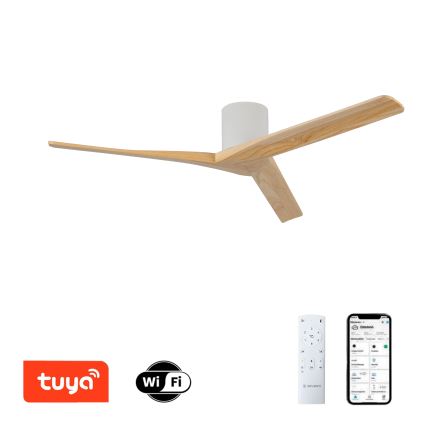 ZEVENTI - Griestu ventilators VELLON Wi‑Fi Tuya balts/paulovnijas + tālvadība