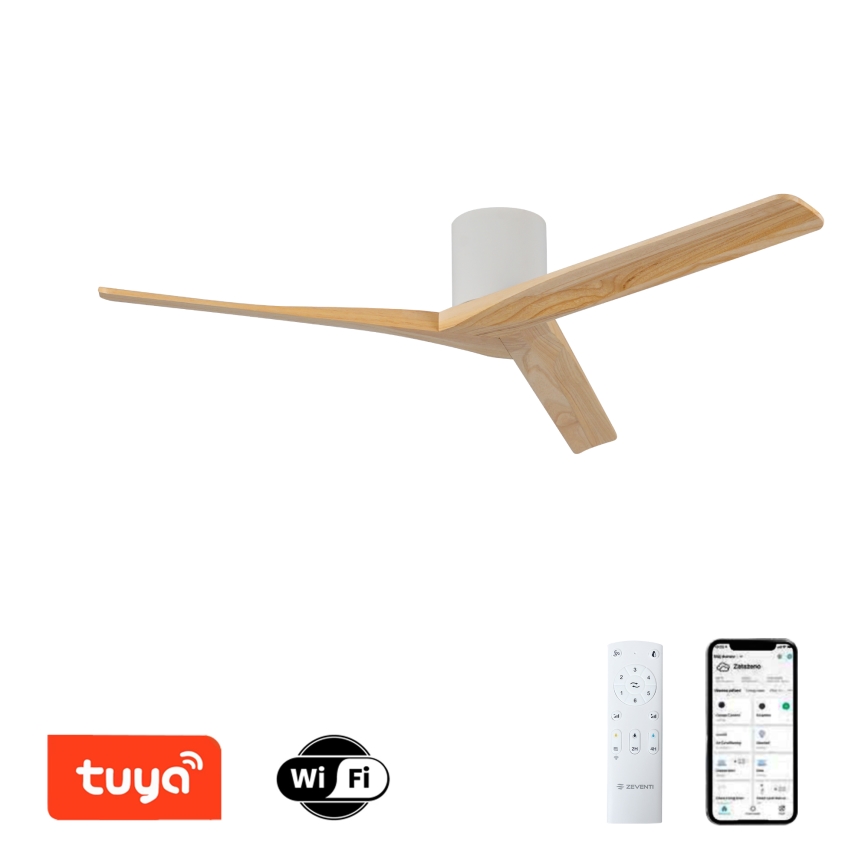 ZEVENTI - Griestu ventilators VELLON Wi‑Fi Tuya balts/paulovnijas + tālvadība