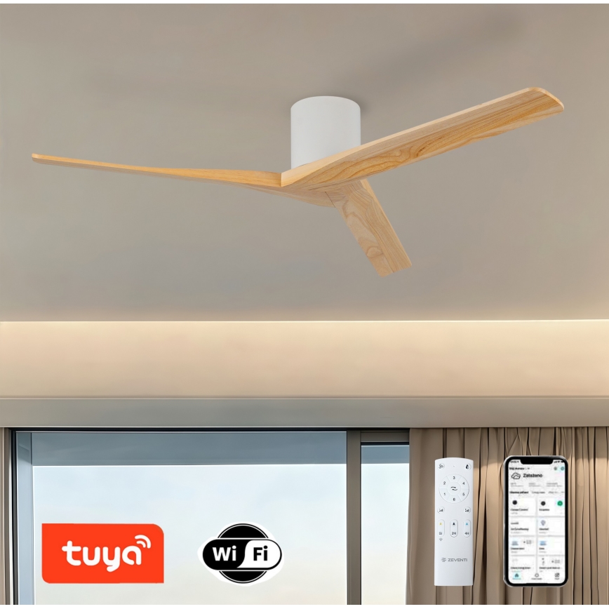 ZEVENTI - Griestu ventilators VELLON Wi‑Fi Tuya balts/paulovnijas + tālvadība