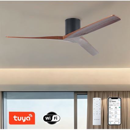 ZEVENTI - griestu ventilators VELLON Wi-Fi Tuya melns/valrieksts + tālvadības pults
