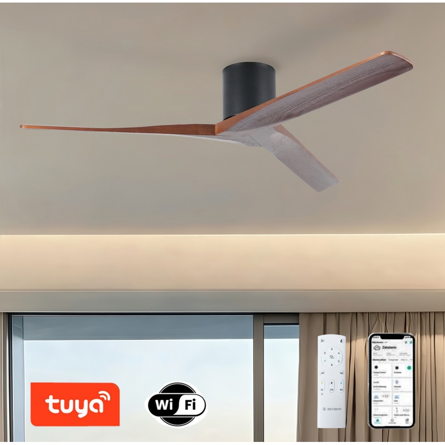 ZEVENTI - griestu ventilators VELLON Wi-Fi Tuya melns/valrieksts + tālvadības pults