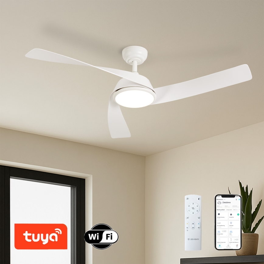 ZEVENTI - LED aptumšojams griestu ventilators AERYS LED/24W/230V 3000/4000/6000K Wi-Fi Tuya balts + tālvadības pults