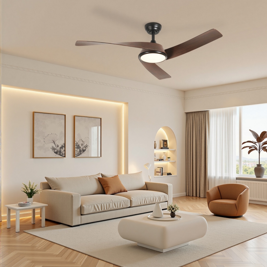 ZEVENTI - LED regulējams griestu ventilators AERYS LED/24W/230V 3000/4000/6000K Wi‑Fi Tuya melns/valrieksts + tālvadības pults