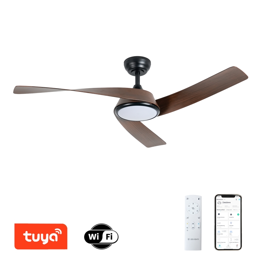 ZEVENTI - LED dimējams griestu ventilators AERYS LED/24W/230V 3000/4000/6000K Wi-Fi Tuya melns/rieksts + tālvadība