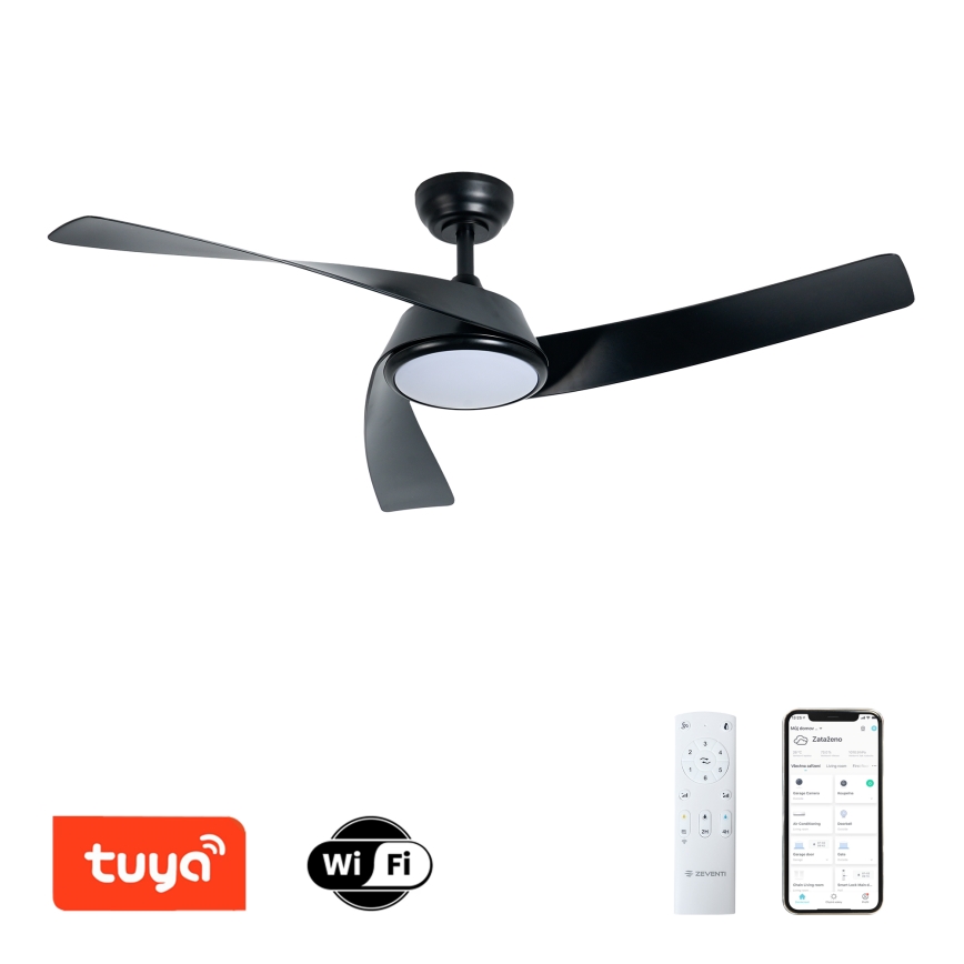ZEVENTI - LED aptumšojams griestu ventilators AERYS LED/24W/230V 3000/4000/6000K Wi-Fi Tuya melns + tālvadības pults
