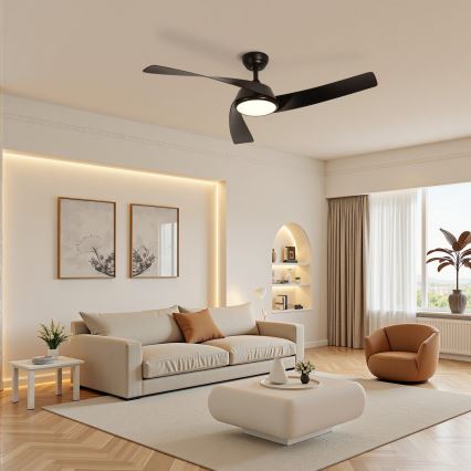 ZEVENTI - LED aptumšojams griestu ventilators AERYS LED/24W/230V 3000/4000/6000K Wi-Fi Tuya melns + tālvadības pults