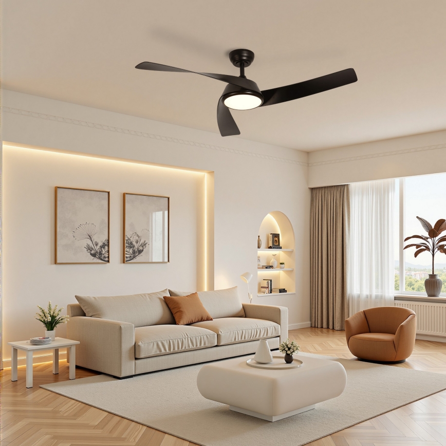 ZEVENTI - LED aptumšojams griestu ventilators AERYS LED/24W/230V 3000/4000/6000K Wi-Fi Tuya melns + tālvadības pults