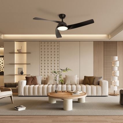 ZEVENTI - LED aptumšojams griestu ventilators AERYS LED/24W/230V 3000/4000/6000K Wi-Fi Tuya melns + tālvadības pults