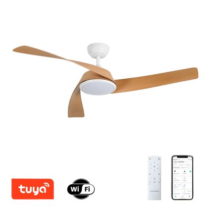 ZEVENTI - AERYS LED griestu ventilators ar regulējamu apgaismojumu LED/24W/230V 3000/4000/6000K Wi-Fi Tuya balts/ozols + tālvadības pults