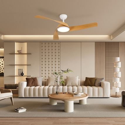 ZEVENTI - AERYS LED griestu ventilators ar regulējamu apgaismojumu LED/24W/230V 3000/4000/6000K Wi-Fi Tuya balts/ozols + tālvadības pults