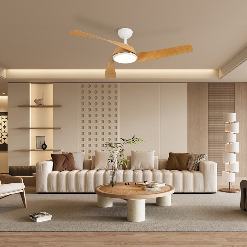 ZEVENTI - AERYS LED griestu ventilators ar regulējamu apgaismojumu LED/24W/230V 3000/4000/6000K Wi-Fi Tuya balts/ozols + tālvadības pults