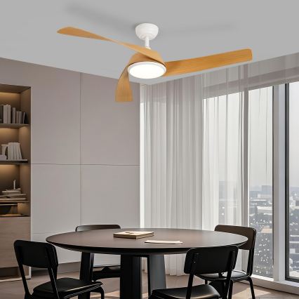 ZEVENTI - AERYS LED griestu ventilators ar regulējamu apgaismojumu LED/24W/230V 3000/4000/6000K Wi-Fi Tuya balts/ozols + tālvadības pults