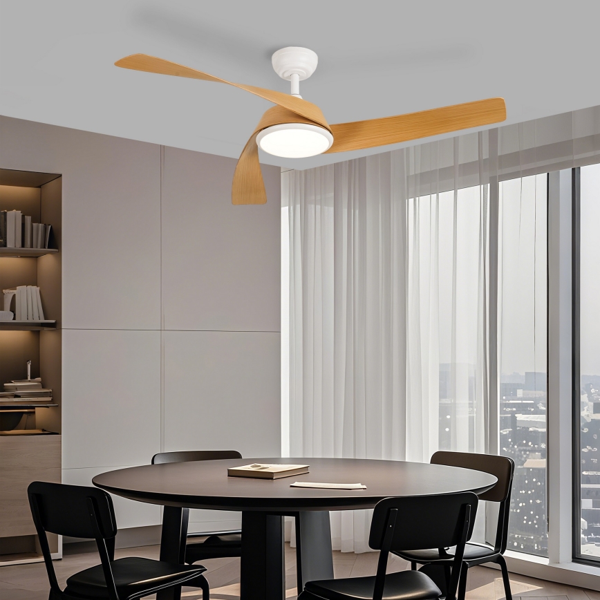 ZEVENTI - AERYS LED griestu ventilators ar regulējamu apgaismojumu LED/24W/230V 3000/4000/6000K Wi-Fi Tuya balts/ozols + tālvadības pults