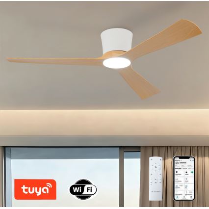 ZEVENTI - LED dimējams griestu ventilators AUREX LED/24W/230V 3000/4000/6000K Wi-Fi Tuya balts/ozols + tālvadība