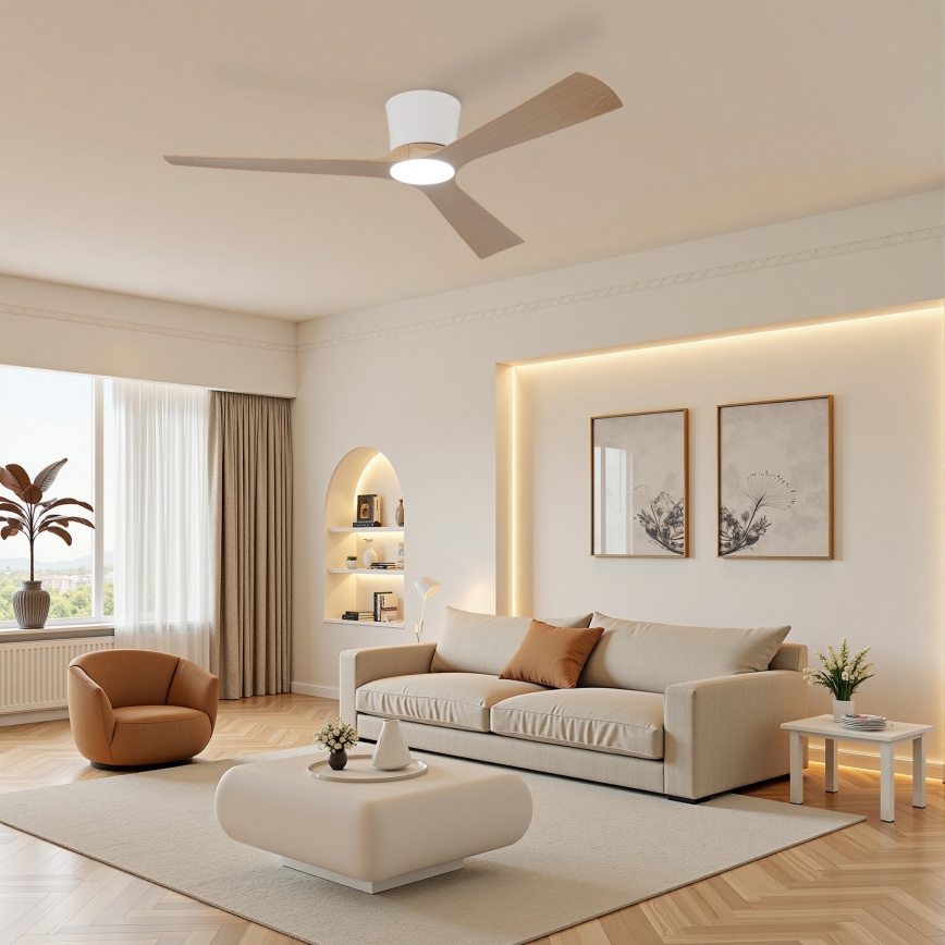 ZEVENTI - LED dimējams griestu ventilators AUREX LED/24W/230V 3000/4000/6000K Wi-Fi Tuya balts/ozols + tālvadība