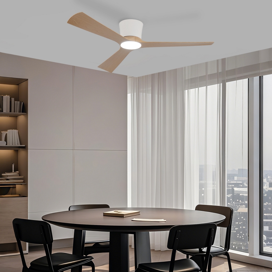 ZEVENTI - LED dimējams griestu ventilators AUREX LED/24W/230V 3000/4000/6000K Wi-Fi Tuya balts/ozols + tālvadība